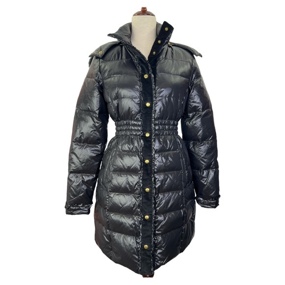 BEA YUK MUI DOWN PUFFER BLACK GOLD NWT  NYLON COAT WITH REMOVEABLE HOOD SZ 42 - Picture 1 of 15